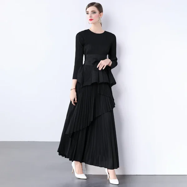 Miyake Irregular Lantern Skirt Top+long Lace Up Pleated Skirt Womens Two Peice Sets French Retro Pleated Autumn Skirts 2024 - Image 10