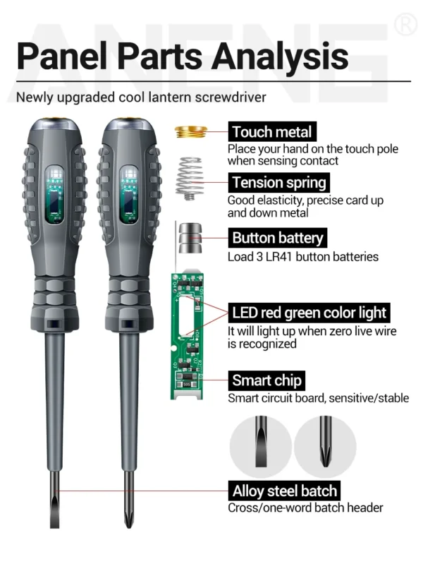 Multifunctional Electrician Test Screwdriver AC Non-contact Induction Test Pen Voltage Tester 70-600V Red Green Induction Lights - Image 8