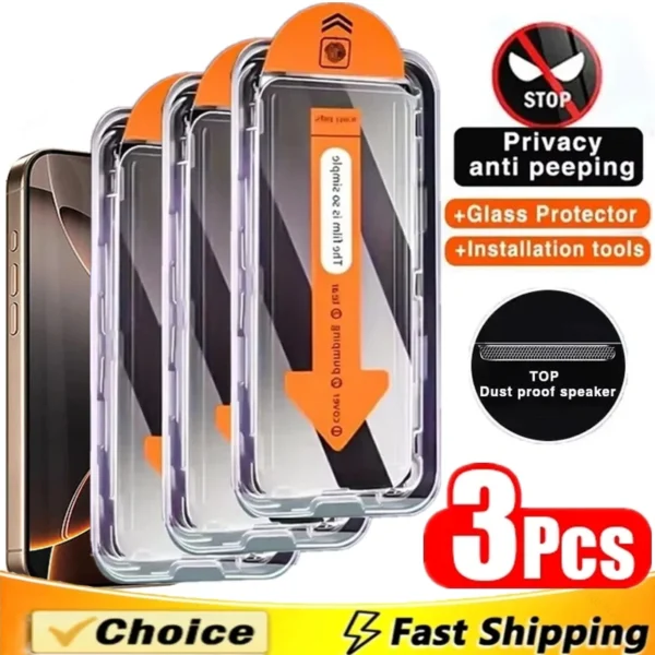 3Pcs Dust Free Installation Privacy Screen Protector for IPhone 16 14 11 12 13 15 Pro Max 7 8 Plus Mini X XR XS Anti-spy Glass - Image 7