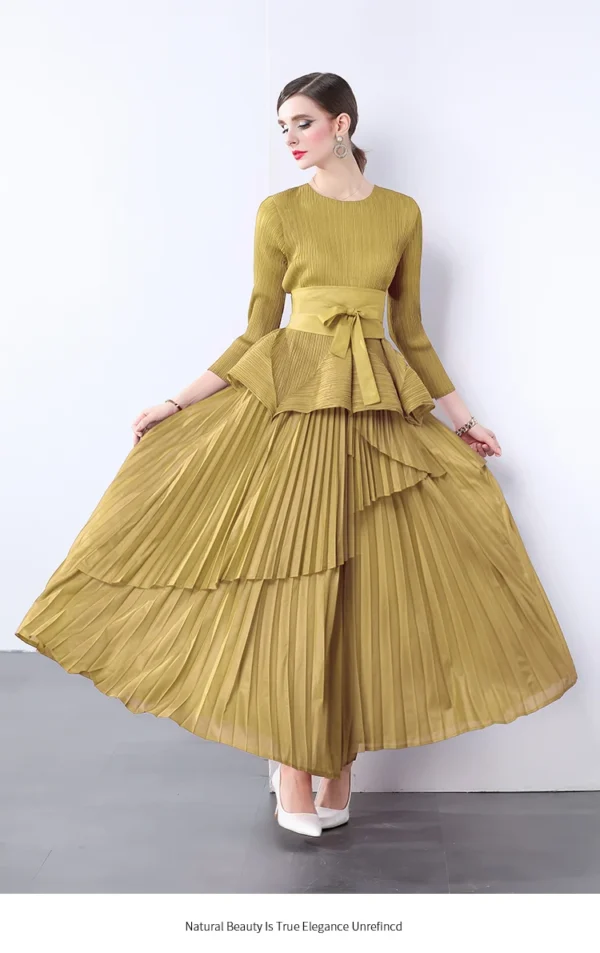 Miyake Irregular Lantern Skirt Top+long Lace Up Pleated Skirt Womens Two Peice Sets French Retro Pleated Autumn Skirts 2024 - Image 22