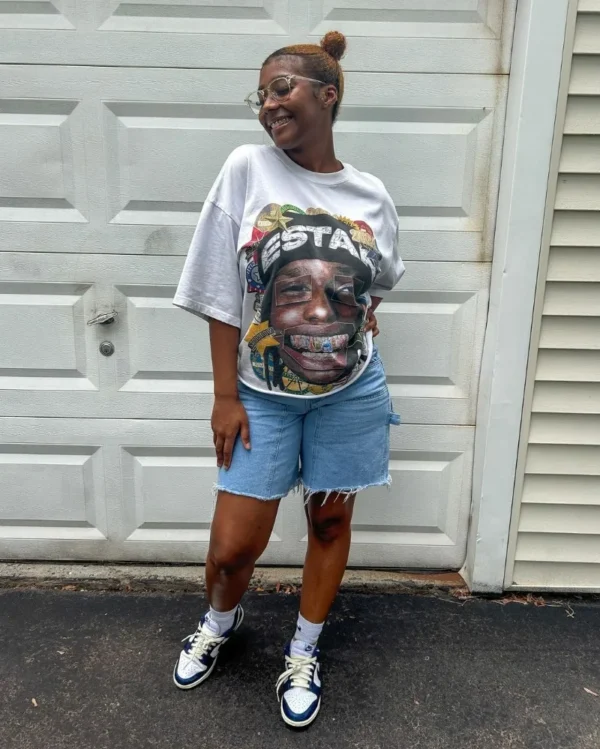 2024 Trendy Streetwear American Retro Spoof Portrait Print Oversized T-shirt Y2K Harajuku Rock Punk Style Pure Cotton Casual Top - Image 5
