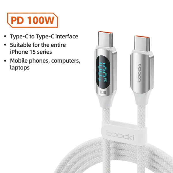 Toocki Type C to Type C Cable 100W PD Fast Charging Charger USB C to USB C Display Cable For Xiaomi POCO F3 Realme Macbook iPad - Image 9