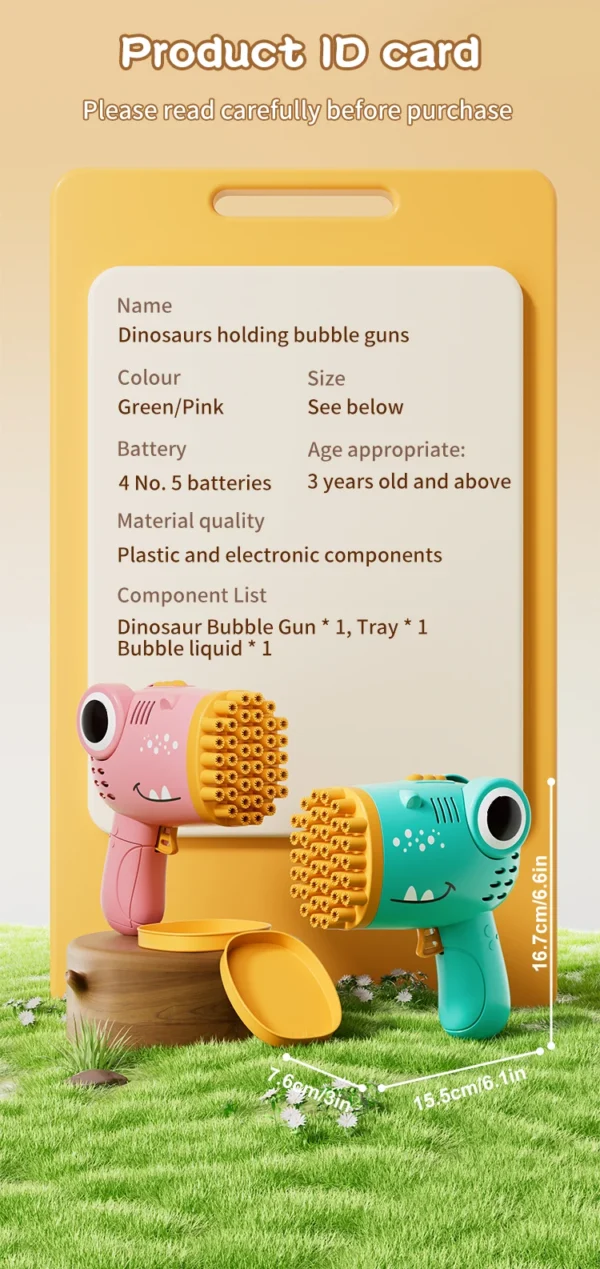 40 Holes Dinosaur Bubble Gun Handheld Fully Automatic Bubble Machine Without Battery And Bubble Water For Kids Gift - Image 19