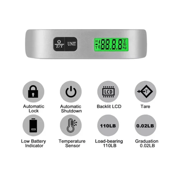 Luggage Scale 110lb 50kg Digital Handheld Portable Hanging Baggage Scale for Travel Suitcase Weight Scale - Image 3