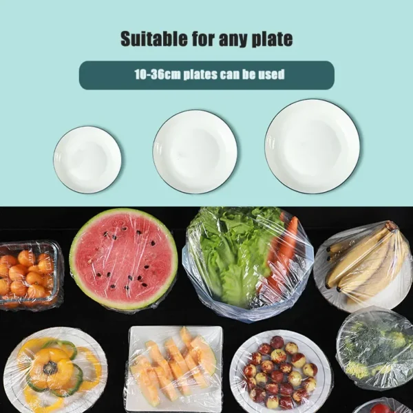 100 Pcs Elastic Food Covers, Disposable Plastic Bowl Lids for Fruit & Vegetable Storage, Freshness Seal Wraps - Image 3