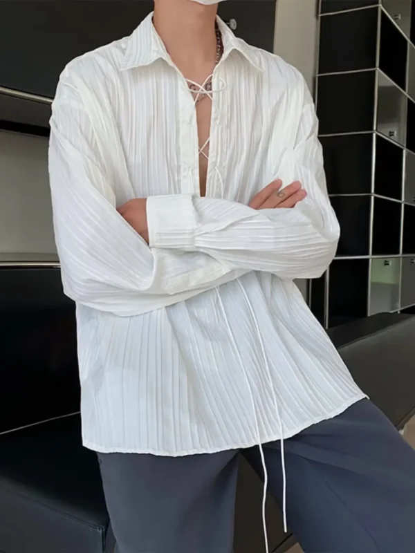 New Men's Casual Blouse Shirt Tops Long Sleeve Tee Shirt Spring Autumn Slanted Placket Vintage Shirts Renaissance Shirt - Image 16