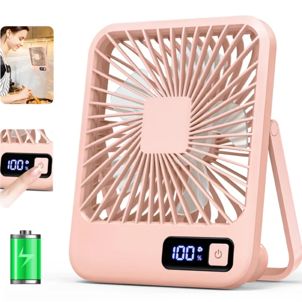 Desk Fan, Portable USB Rechargeable Fan, 180° Tilt Folding Personal Fan With Power Display, 5 Speeds Ultra Quiet Table Fan - Image 7