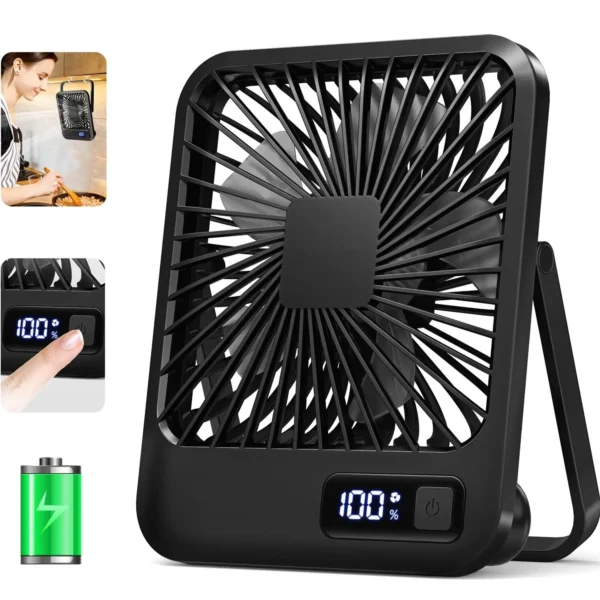 Desk Fan, Portable USB Rechargeable Fan, 180° Tilt Folding Personal Fan With Power Display, 5 Speeds Ultra Quiet Table Fan - Image 9
