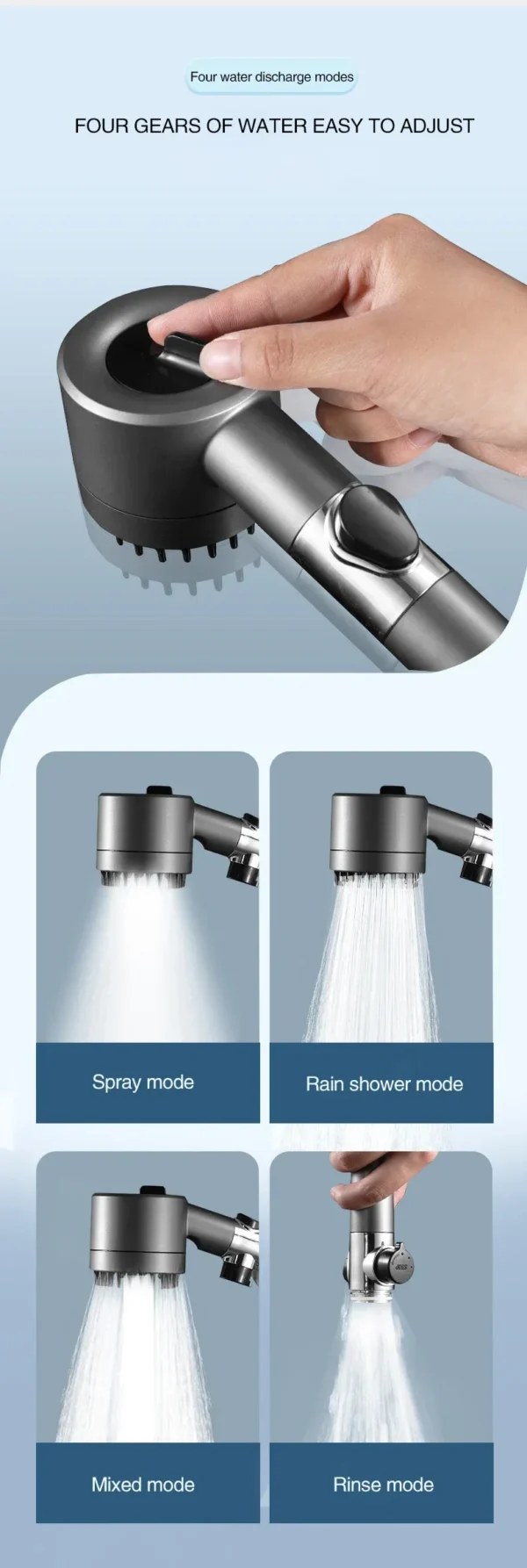 High Pressurized Filter Shower Head 3-mode Adjustable Spray with Massage Brush Rain Faucet Bathroom Accessories - Image 12