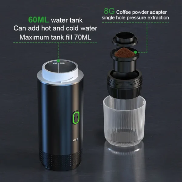 Wireless Electric Portable Espresso Coffee Machine for Car & Home Camping Coffee Maker 3-in-1 Capsule Powder Travel Coffee Maker - Image 19