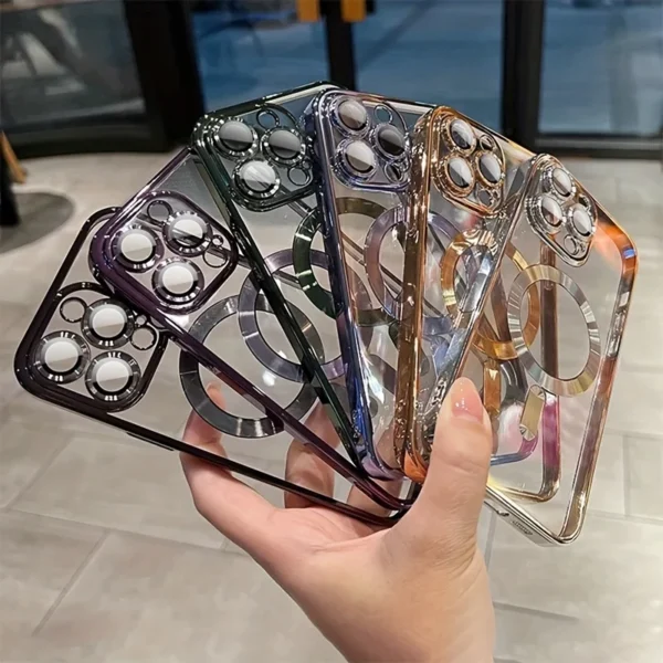 Luxury Magnetic Plating Clear Case For Magsafe Wireless Charging iPhone 11 12 13 14 15 16 Pro Max Plus Shockproof Silicone Cover - Image 3
