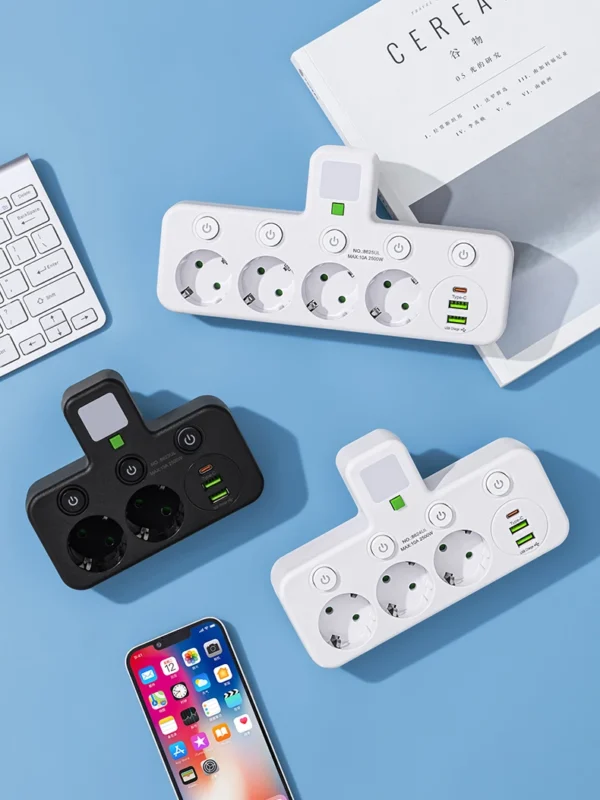 EU plug and socket 4 sockets, multi plug wall power plug and socket without extension cable or USB and Type-C port - Image 5