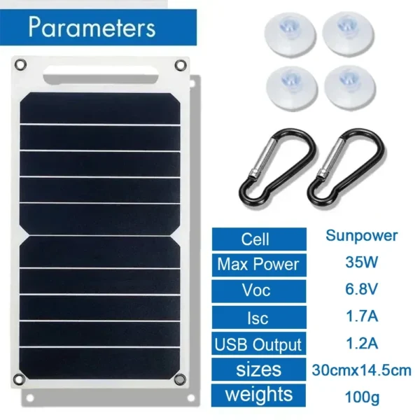 35W Sunpower Portable Solar Panel 5V Solar Plate WithUSB Safe Stabilize Charger ForPower Bank Phone Outdoor Camping Home RV Gift - Image 6