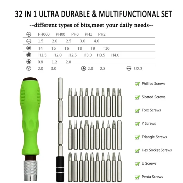 32 in 1 Multifunctional Screwdriver Set Precision Magnetic Phillips Hex Drill Bits for Phone Watch Camera PC Mini Hand Tools - Image 12