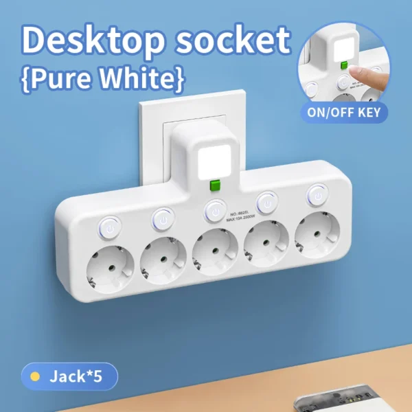 EU plug and socket 4 sockets, multi plug wall power plug and socket without extension cable or USB and Type-C port - Image 8