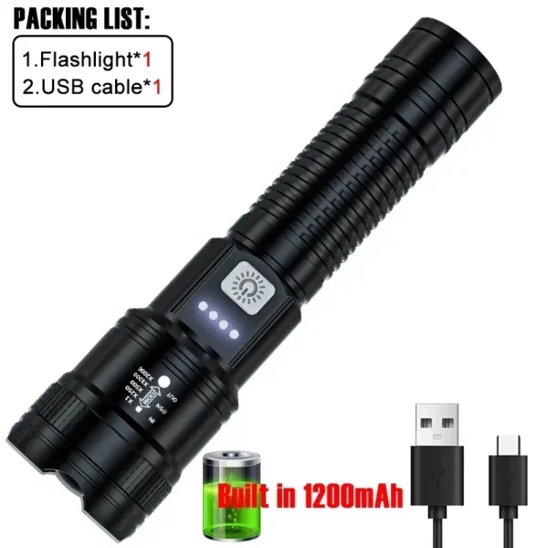 High Strong Power Led Flashlights 2000LM Tactical Torch with Display Light USB Charging Camping Fishing Emergency Zoom Lantern - Image 9