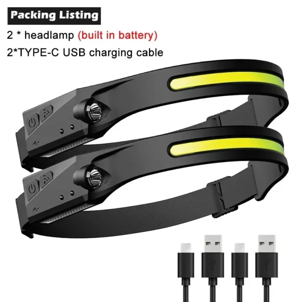 230°Bright Beam Headlamp LED Sensor Head lamp Built-in Battery USB Rechargeable Head Flashlight Outdoor Camping Fishing Headligh - Image 13
