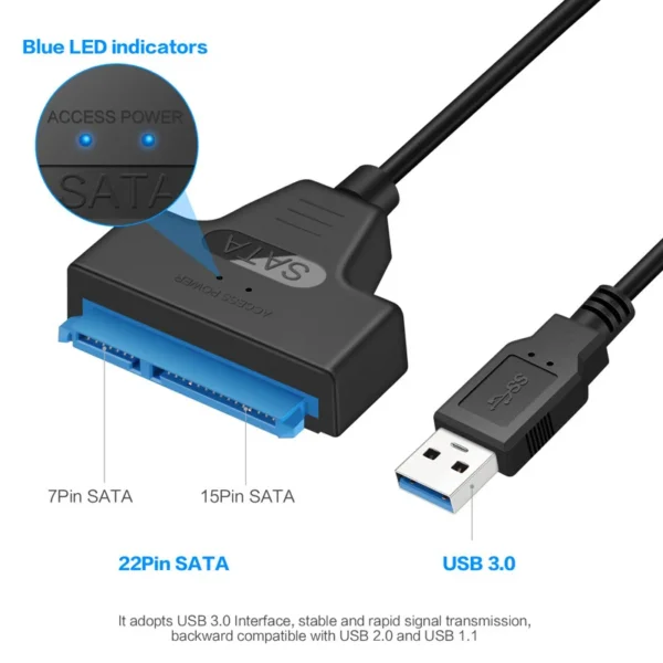 SATA to USB 3.0 / 2.0 Cable Up to 6 Gbps for 2.5 Inch External HDD SSD Hard Drive SATA 3 22 Pin Adapter USB 3.0 to Sata III Cord - Image 10