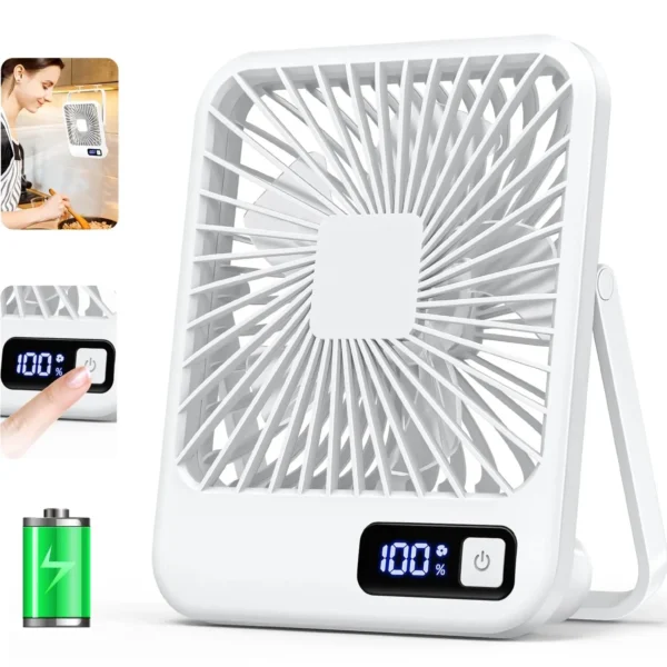 Desk Fan, Portable USB Rechargeable Fan, 180° Tilt Folding Personal Fan With Power Display, 5 Speeds Ultra Quiet Table Fan - Image 8