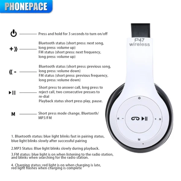 Stereo P47 Headset 5.0 Bluetooth Headset Folding Series Wireless Sports Game Headset for iPhone XiaoMi - Image 14