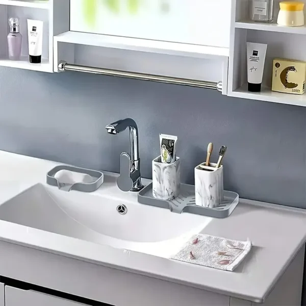 Silicone Faucet Mat Kitchen Sink Tray Soap Dispenser Sponge Drain Pad Sink SplashDrying Mat Countertop Storage Tray SoapTray - Image 6