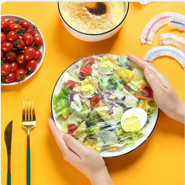 100 Pcs Elastic Food Covers, Disposable Plastic Bowl Lids for Fruit & Vegetable Storage, Freshness Seal Wraps - Image 6