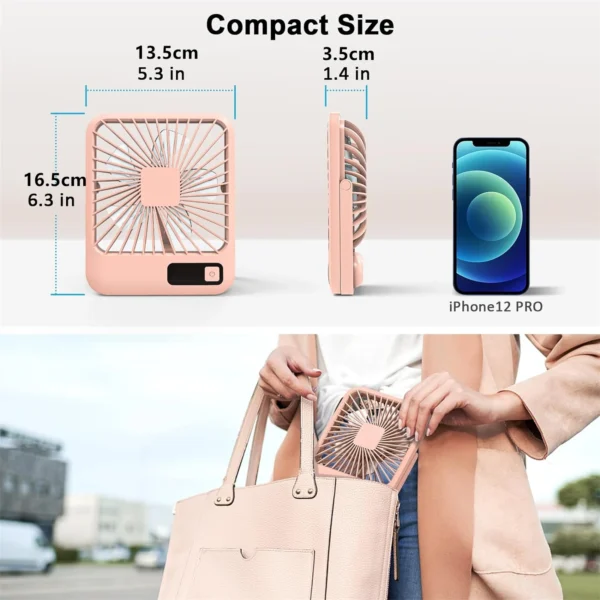 Desk Fan, Portable USB Rechargeable Fan, 180° Tilt Folding Personal Fan With Power Display, 5 Speeds Ultra Quiet Table Fan - Image 15