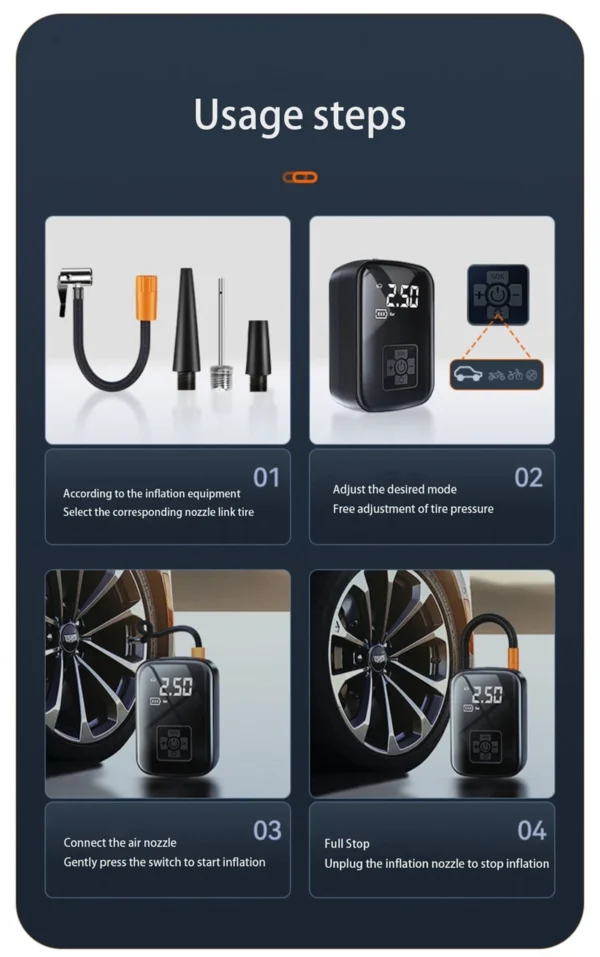 1pc Wireless Car Air Compressor Air Pump Electric Tire Inflator Pump for Motorcycle Bicycle Boat AUTO Tyre Balls Inflatable - Image 19