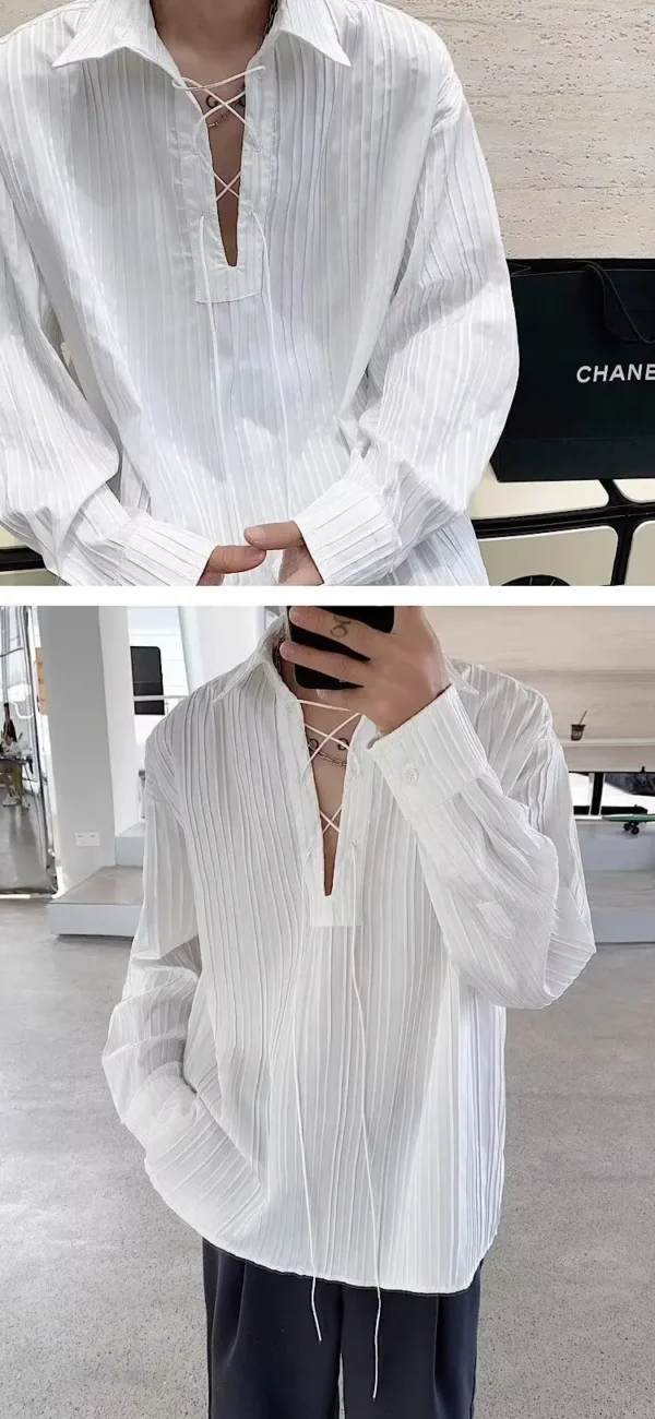 New Men's Casual Blouse Shirt Tops Long Sleeve Tee Shirt Spring Autumn Slanted Placket Vintage Shirts Renaissance Shirt - Image 10