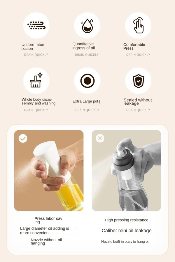 1Pc 200/300/500 ML Oil Spray Pot Kitchen Household Edible Olive Oil Spray Bottle Atomized Misty Oil Tank Air Fryer Spray Bottle - Image 14