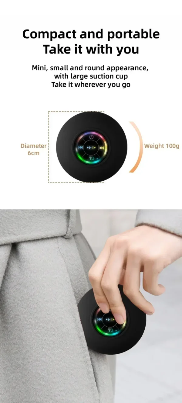 Mini Portable Bluetooth Audio IPX4 Waterproof Led Lights Bathroom Outdoor Large Suction Cup Can Be Adsorbed Wall Speaker - Image 14