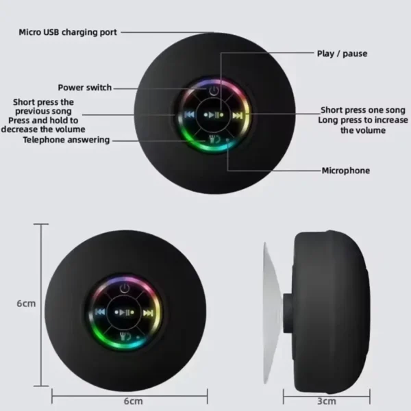 Mini Portable Bluetooth Audio IPX4 Waterproof Led Lights Bathroom Outdoor Large Suction Cup Can Be Adsorbed Wall Speaker - Image 6