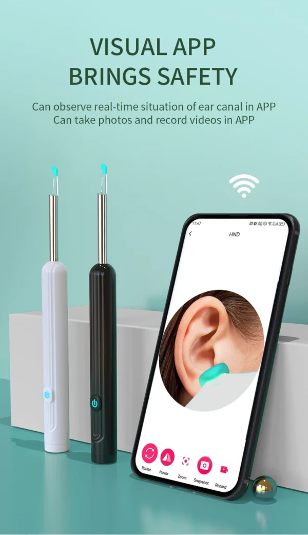 Smart Visual Ear Cleaner with Camera 1296P Ear Sticks USB C Charging Ear Wax Removal Tool WIFI Connection 6 LED Lights Earpick - Image 12