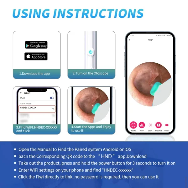 Smart Visual Ear Cleaner with Camera 1296P Ear Sticks USB C Charging Ear Wax Removal Tool WIFI Connection 6 LED Lights Earpick - Image 6