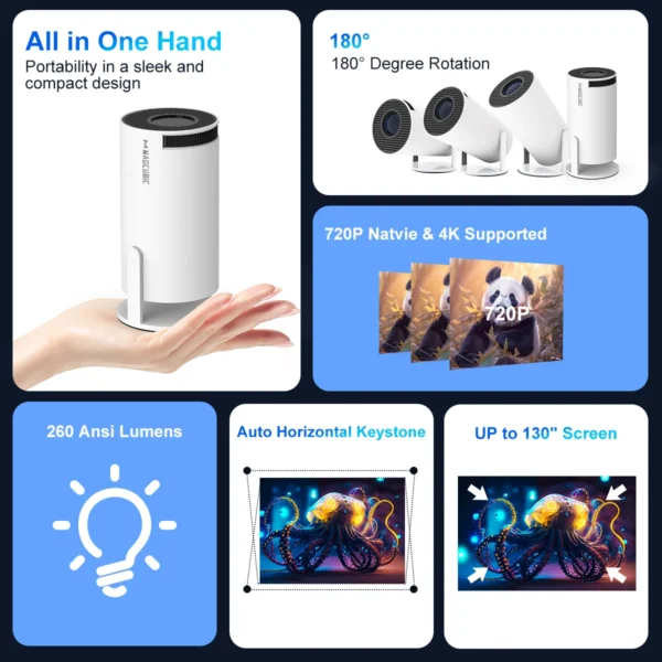 Magcubic Projector HY300 PRO 4K Android 11 Dual Wifi6 260ANSI Allwinner H713 BT5.0 1080P 1280*720P Home Cinema Outdoor Projetor - Image 13