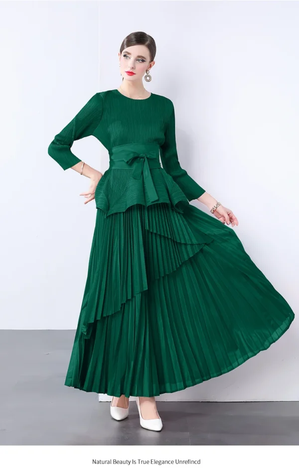Miyake Irregular Lantern Skirt Top+long Lace Up Pleated Skirt Womens Two Peice Sets French Retro Pleated Autumn Skirts 2024 - Image 24