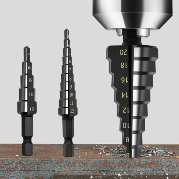 Hexagonal shank straight groove black step drill bit 3-12/4-12/4-20/4-32mm reaming step drill tower drill tool set - Image 3