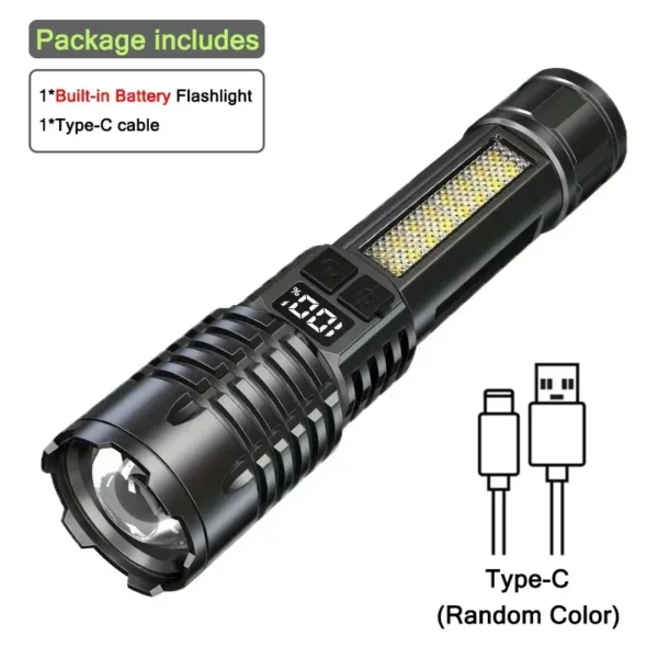 Heinast High Power LED Flashlight Powerful TYPE-C Rechargeable COB Flashlight With Side Light Torch For Outdoor Camping Hiking - Image 7