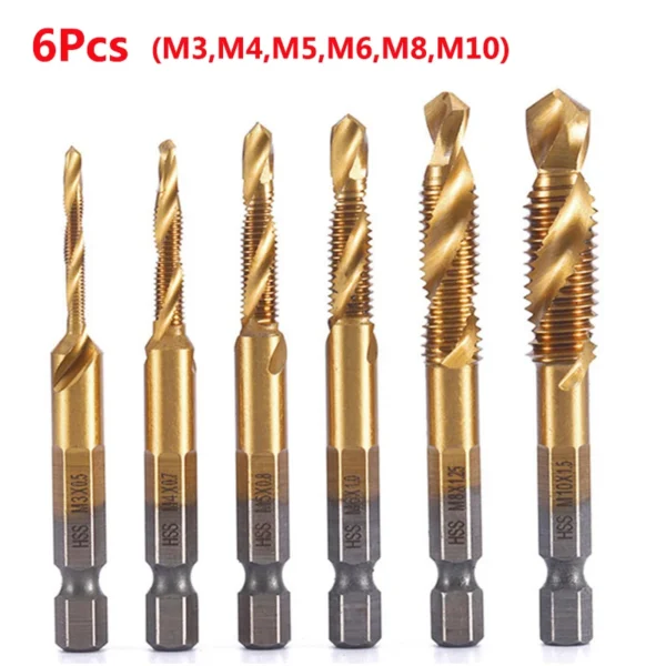 Hex Shank Titanium Plated HSS Screw Thread Metric Tap Drill Bits Screw Machine Compound Tap M3 M4 M5 M6 M8 M10 Hand Tools - Image 17