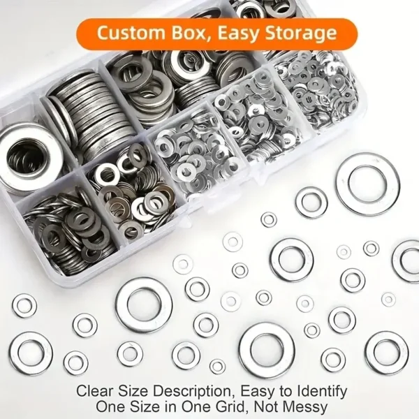 360/580pcs 304 Stainless Steel Flat Washers Set, Perfect For Home Decor, Factory Repair, Kitchens, Shops & More - Image 4