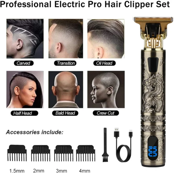 T9 LCD Electric Hairdresser Oil Shaving Head Electric Pusher Carving Electric Pusher Clipper Hair Precision Trimmer for Men Care - Image 4