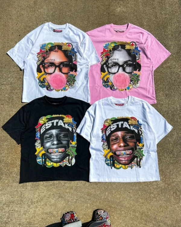 2024 Trendy Streetwear American Retro Spoof Portrait Print Oversized T-shirt Y2K Harajuku Rock Punk Style Pure Cotton Casual Top - Image 6