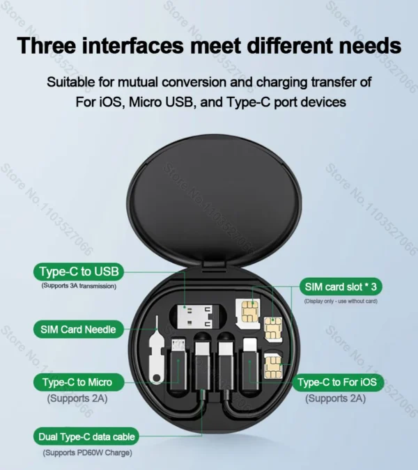 PD 60W Multifunctional USB Type C Data Cable Set Fast Charging For IPhone Xiaomi Charger Storage Box Adapter Card Pin Travel Box - Image 18