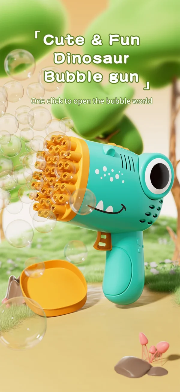 40 Holes Dinosaur Bubble Gun Handheld Fully Automatic Bubble Machine Without Battery And Bubble Water For Kids Gift - Image 9