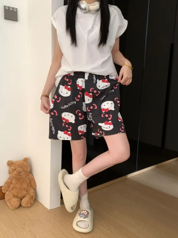 New KT Pajama Pants Woman Kawaii Home Shorts Summer Anime Loose Elastic Waist Girls Sleeping Homewear Soft Fashion Pant Gifts - Image 11
