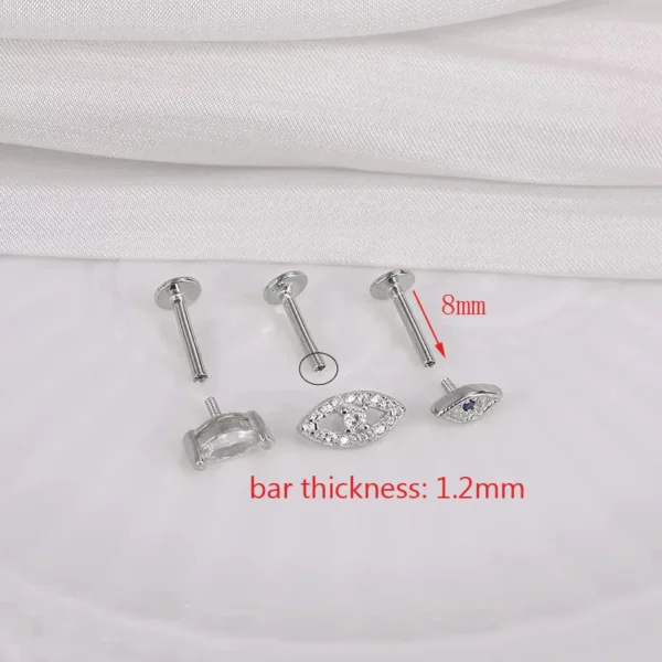 Aide 925 Sterling Silver 1PC Flat End Piercing Jewelry For Women Zircon Evil Eye Lightning Sphere Stud Earrings Labret Lip Ring - Image 36