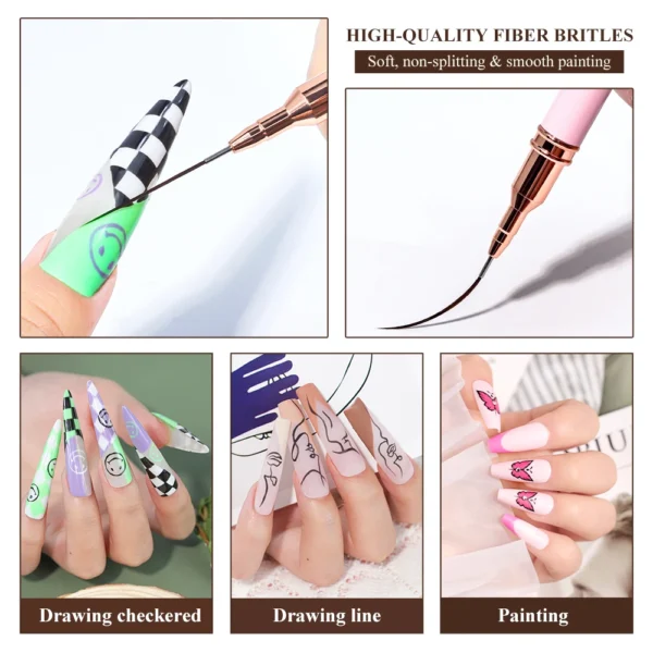 LIMEGIRL 5Pcs Professional Nail Art Liner Brush Line Stripes DIY Drawing Pen Handle Nails UV Gel Brushes Painting Manicure Tools - Image 4