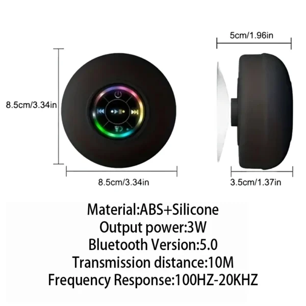 Portable Wireless Bluetooth Speaker LED IPX4 Waterproof Loudspeaker Outdoor Bathroom Large Suction Cup Mini Stereo Sound Box - Image 6