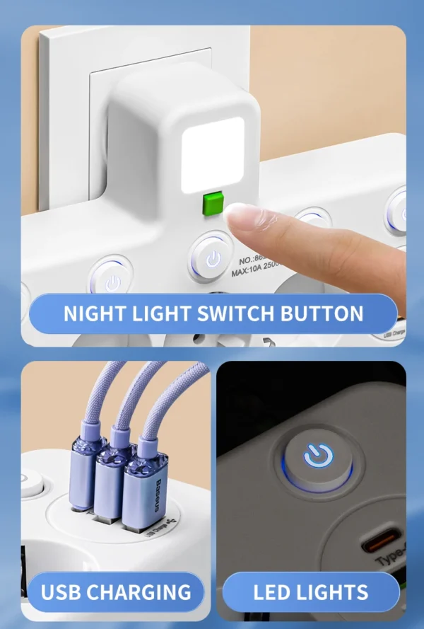 EU plug and socket 4 sockets, multi plug wall power plug and socket without extension cable or USB and Type-C port - Image 13