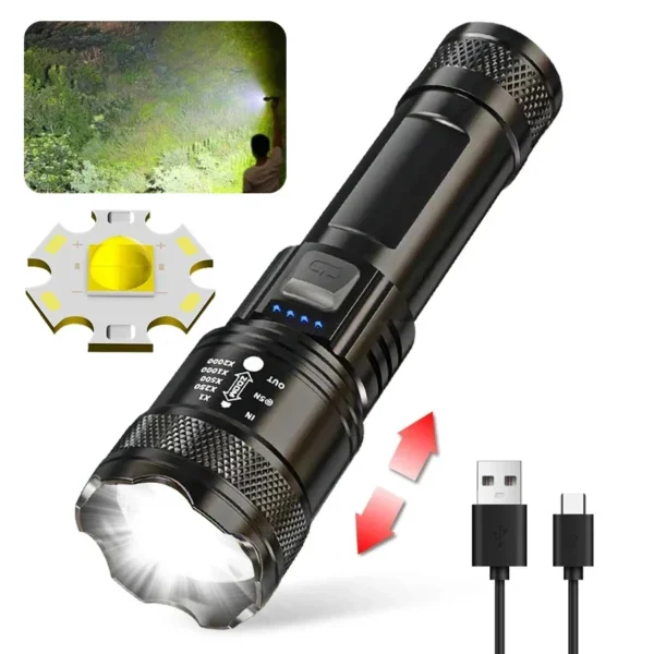 High Strong Power Led Flashlights 2000LM Tactical Torch with Display Light USB Charging Camping Fishing Emergency Zoom Lantern - Image 7